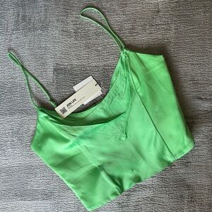 Zara Green Satin Cami Crop Top